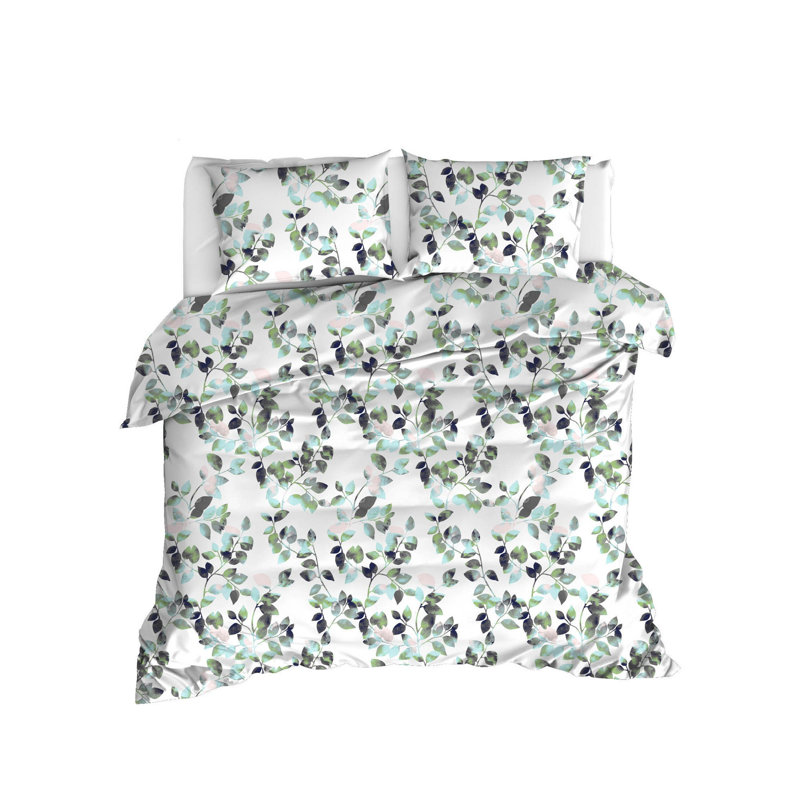Ensemble de housse de couette 100% coton vert / gris / blanc Ranforce, Housse de couette double TG + 2 taies d'oreiller s