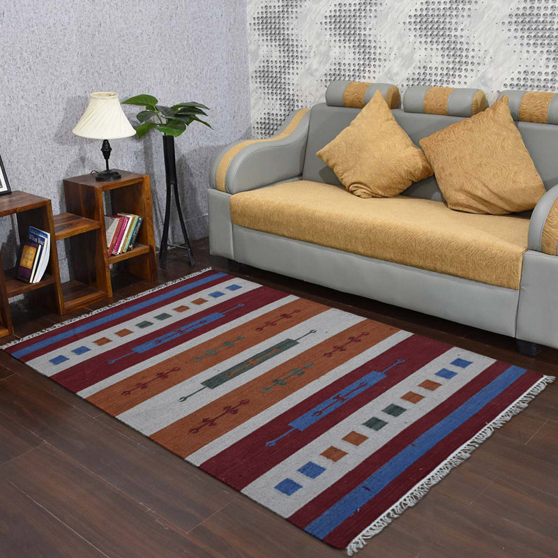 Tapis kilim en laine tissés à la main et à plat Tiaura, Rectangulaire 3 pi x 5 pi
