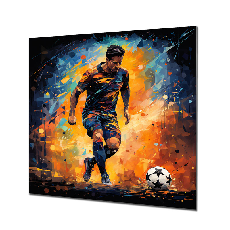 Joueur de soccer vert et jaune II - art mural en métal Soccer, H 36 po x l 36 po