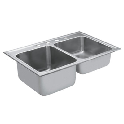 Commercial 33" L x 22" W 18 Gauge Double Bowl Kitchen Sink