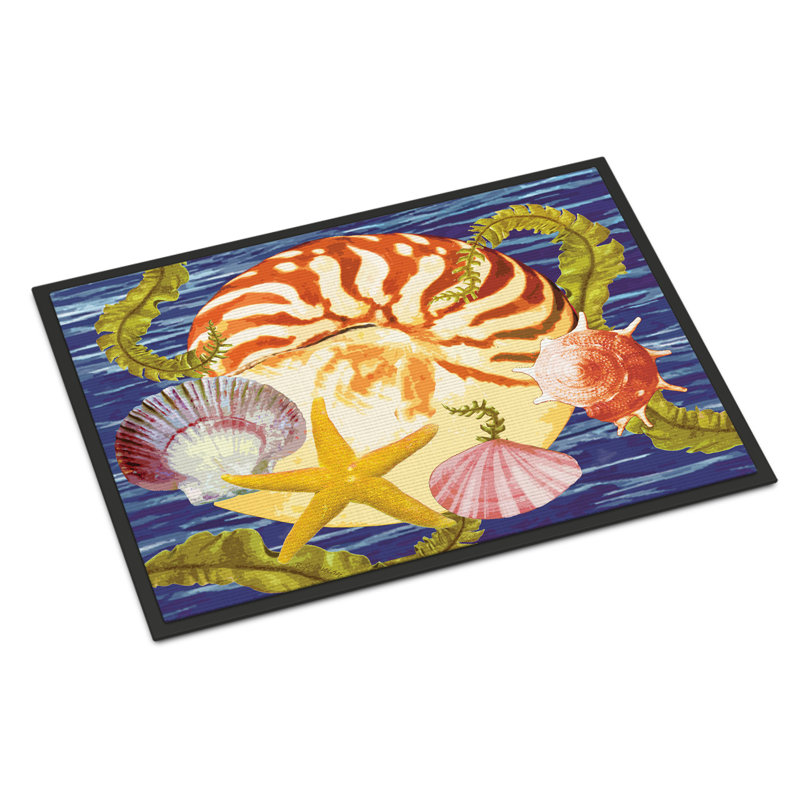 Raina Non-Slip Outdoor Doormat, Nautilus and Gulf and Sundial