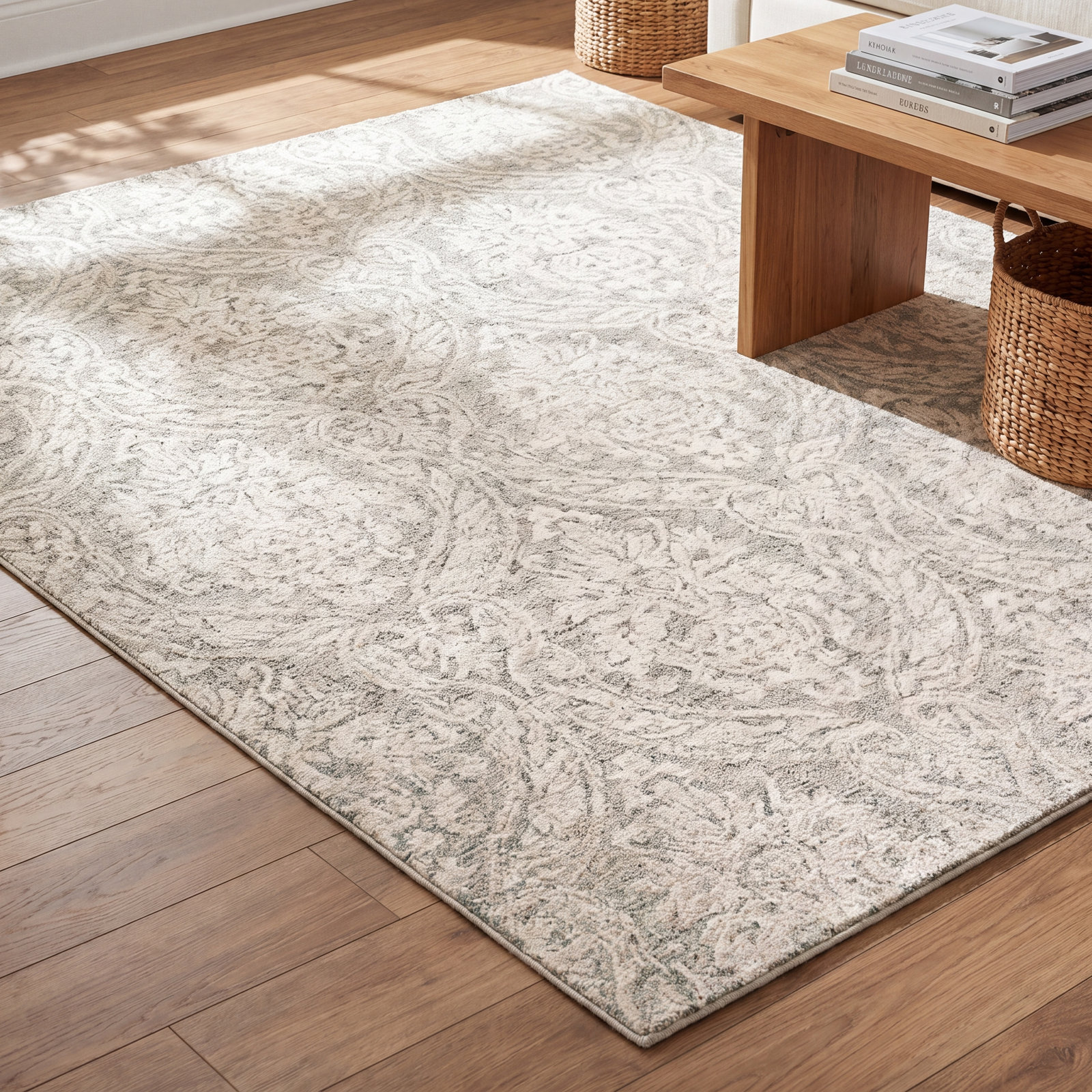 Rosemarie Gray Ivory Hand-Tufted Wool Rug, Rectangle 9' x 12'