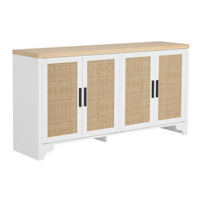 Buffet en rotin blanc à 4 portes – 155 x 40 x 81 cm

Console de rangement moderne avec étagères intérieures, meuble décoratif et coin café pour salon, cuisine ou entrée