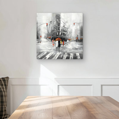 Greyish Flatiron Building Metal Print | Red Living Room Decor