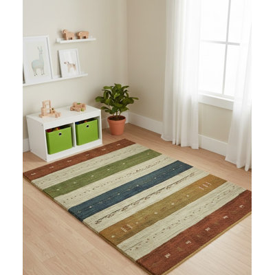 Lachance Striped Hand-Knotted 4X5 Wool Multicolored  Area Rug