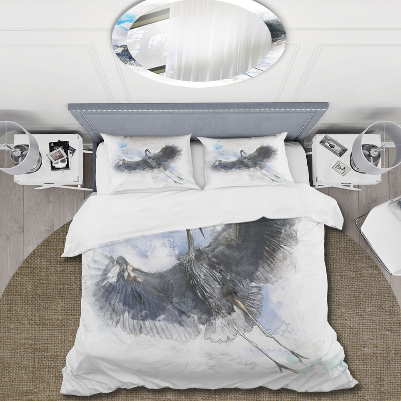 Great Blue Heron Bird - Ensemble de housse de couette Farmhouse - Microfibre de polyester