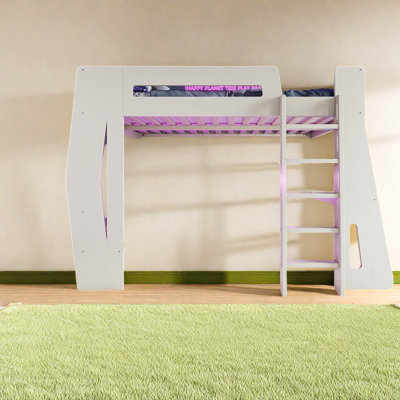 Lit de jeu double avec bureau et rangements, en MDF beige, style loft moderne pour ados