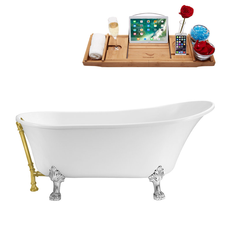 66.9'' x 31.5'' Soaking Acrylic Bathtub, Polished Chrome, Brushed Gold