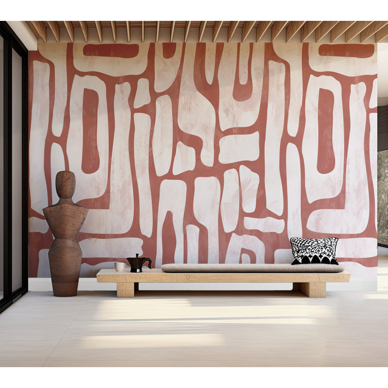 Murale abstraite pelez et collez Lakechia - formes terreuses, L 90 po x l 90 po, Rouge