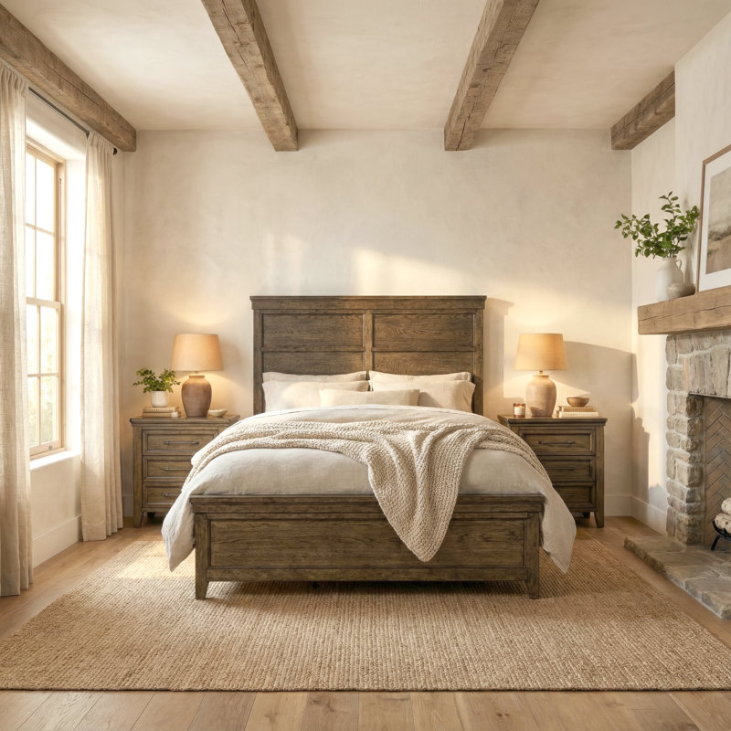 Gertraute King Panel Bed & Two Nightstands Bedroom Set, King