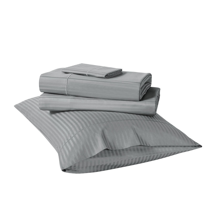 Bibb Home 1000 Thread Count Stripe Sheet Set - 100% Egyptian Cotton, White, Queen