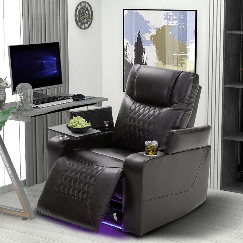  Power Motion Recliner with USB Charging Ports, Hidden Arm Storage, Two Cup Holders, and 360° Swivel Tray Table, Functional Design, Brown