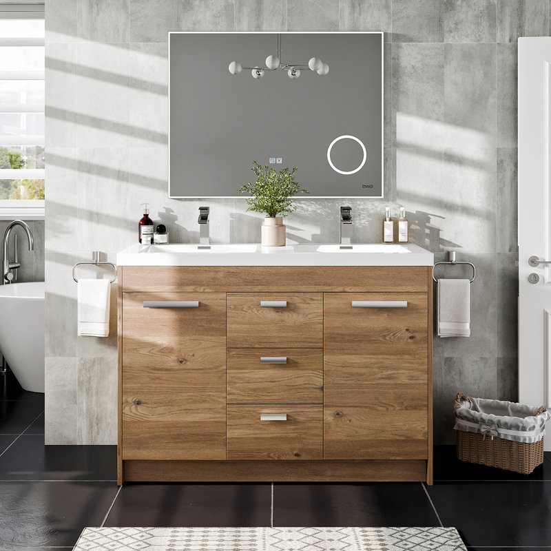Ensemble de meuble-lavabo double 48 po Wauconda, Chrome chrome, Chêne naturel