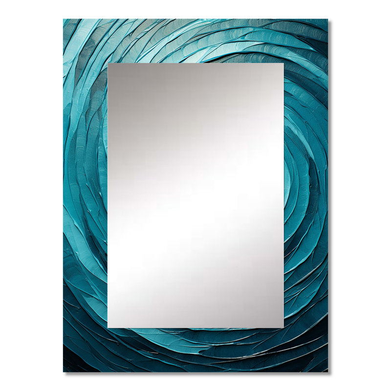 Teal Twist Tranquility Spiral II - miroir spirales abstraites, 32 po x 24 po
