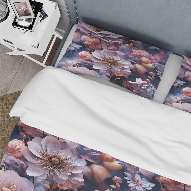 Ensemble de housse de couette bleu et mauve, Housse de couette pour très grand lit et 2 très