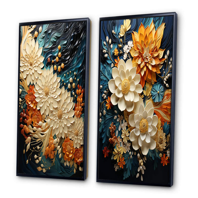 Tourbillon botanique orange sarcelle II - ensemble d'art mural abstrait de 2 art mural moderne pour la décoration intérieure