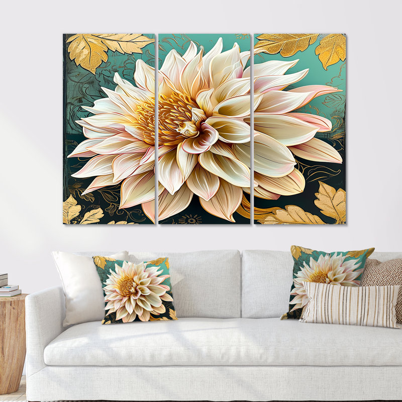 Hummell - Ensemble de décorations murales Dahlia, H 28 po x l 36 po x P 1 po, Toile tendue