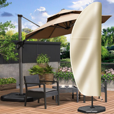 Patio Umbrella Cover,Heavy Duty 420D Oxford Fabric With Pole & Zipper (Khaki)