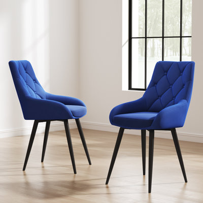 Upholstered Velvet Metal Legs Button Upholstered Dining Chair, Set of 2