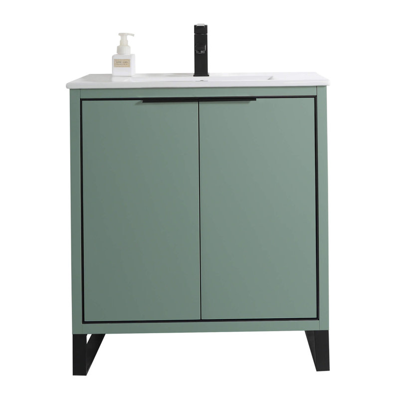 Ensemble de meuble-lavabo simple 30 po, Noir mat, Vert menthe