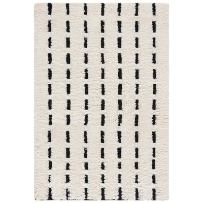 Franchezca Hand Woven Wool/Cotton Striped Rug in Ivory/Black