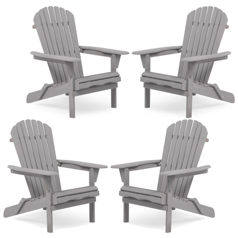 Set of 4 Cedar Wood Folding Adirondack Chairs – Outdoor Patio Lounge Seating for Garden, Deck, Lawn & Yard, Partially Pre-Assembled, Durable & Comfortable Cedar Furniture