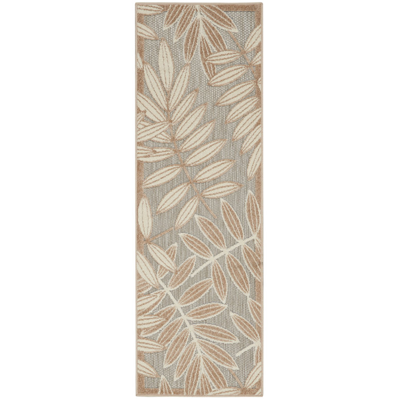 Arnhold Floral Indoor/Outdoor Area Rug in Tan/Cream/Gray, Runner 2' x 6'