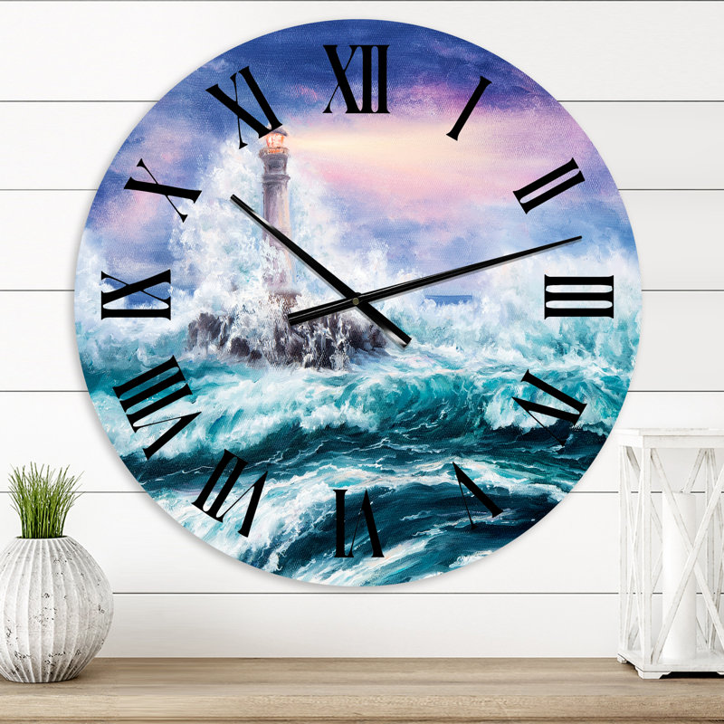 Horloge murale nautique et côtière - Phare sauvage bleu océan, Surdimensionné