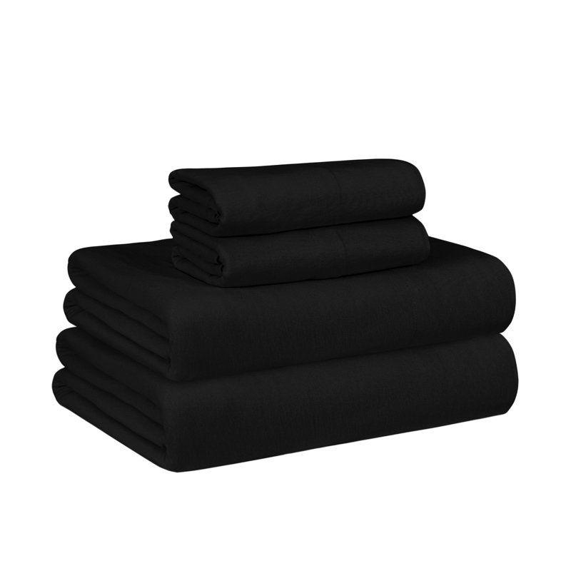 Ensemble de draps en jersey respirant 100% coton jersey | Toutes saisons, noir, Noir