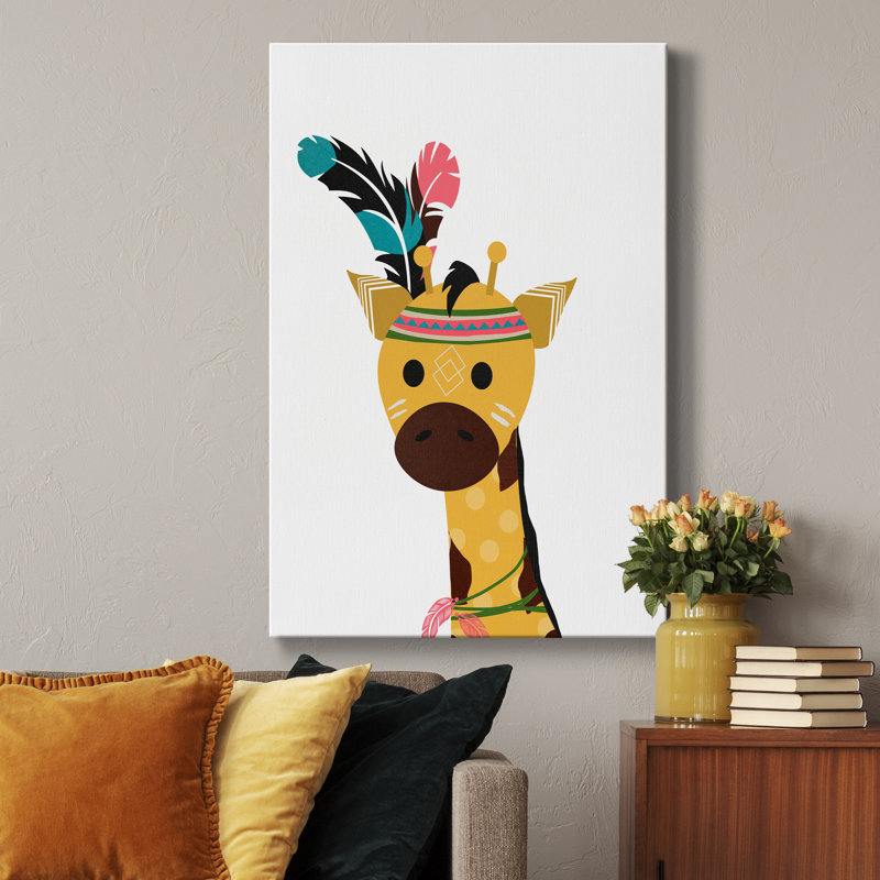 Boho Giraffe - impression d'art graphique, H 36 po x l 24 po x 1,5 po, Toile tendue, Pas de tapis