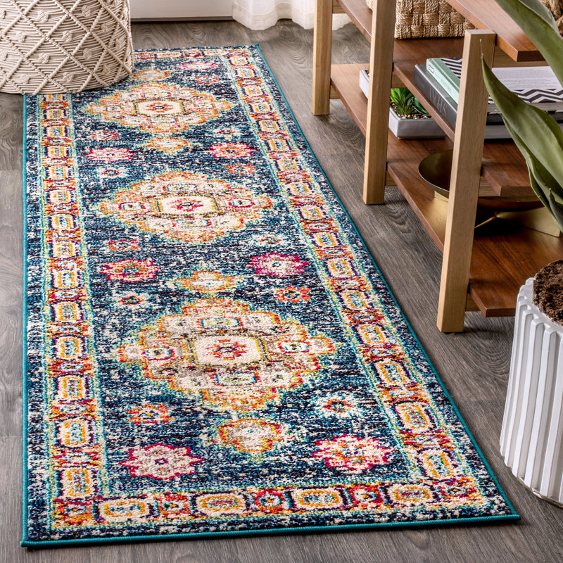 Tapis bleu marine / rouge Lathan Bohemian FLAIR Boho, Tapis de couloir 2 pi 3 po x 8 pi