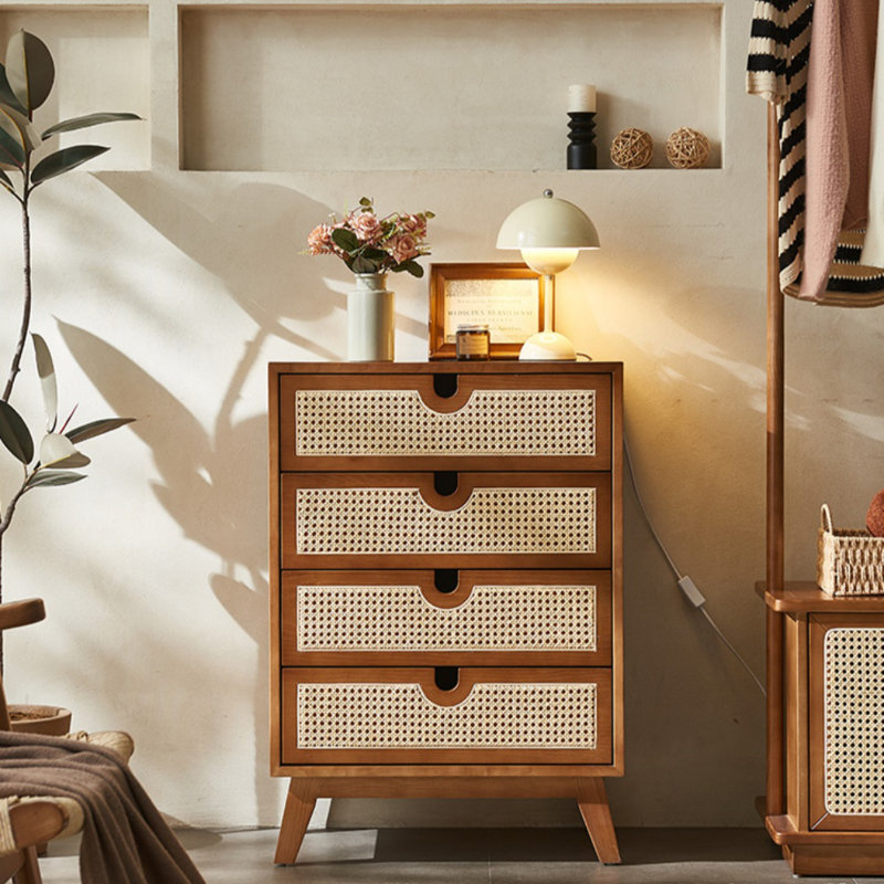 Simple Rattan Woven Solid Wood Porch Cabinet Accent Chest