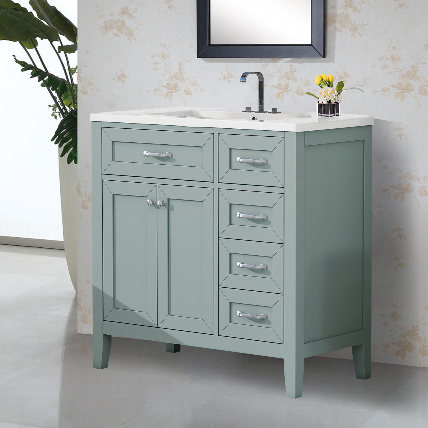 Winston Porter Bathroom Vanity With Ceramic Sink,solid Frame And Mdf ...