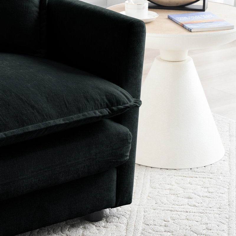 Salon moderne: 5 sièges, chenille noire, structure, tissu respirant, combinaison de la zone 3 et chaises d'appoint, base en bois massif, ultra-confortable