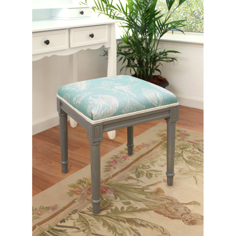 Tabouret de coiffeuse en lin marine, Aqua, Noyers