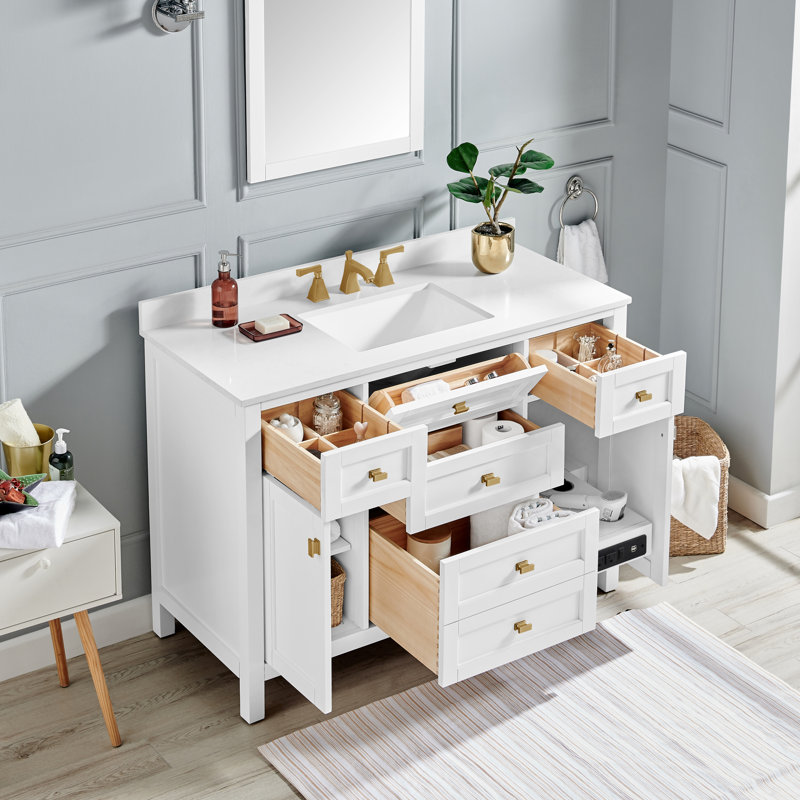 Ensemble de meuble-lavabo simple autoportant 48 po avec comptoir et lavabo Juniper, Blanc