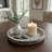 Farmhouse Round Candle Tray, Vintage White Wood, Gray & Beige, Tabletop Holiday Decoration-123043388