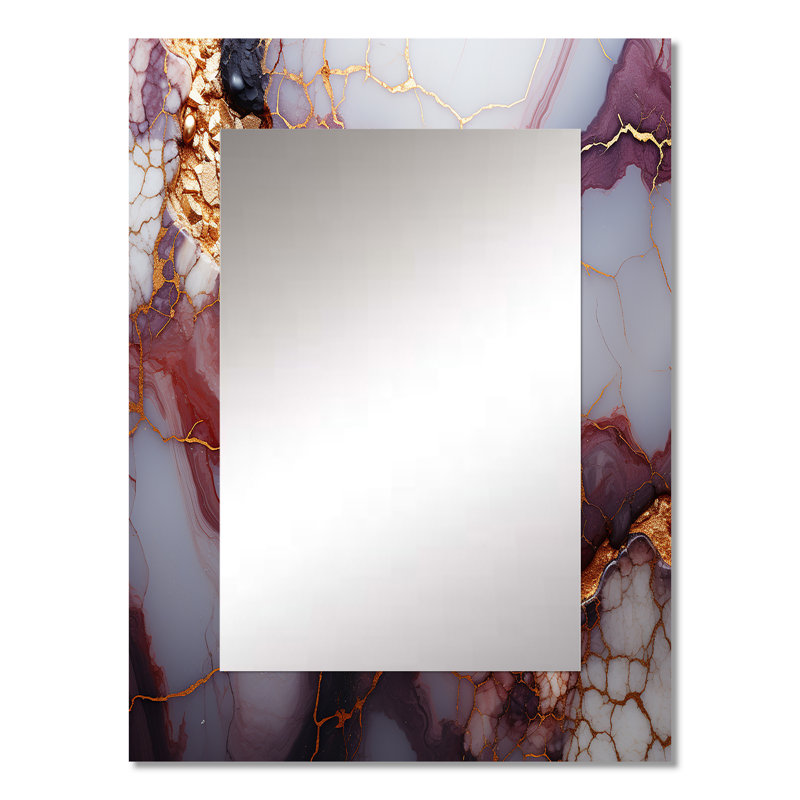 Rose et or rivière Marble VII - miroir décoratif abstrait, grand miroir mural doré, impression sur métal, 32 po x 24 po