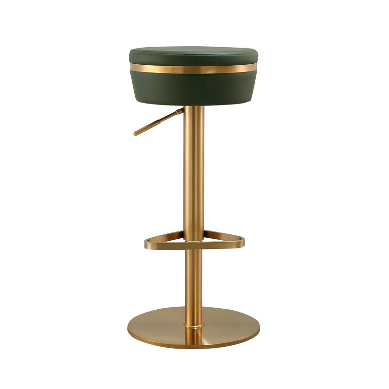 Upholstered Adjustable Height Counter Stool with Metal Frame, Green