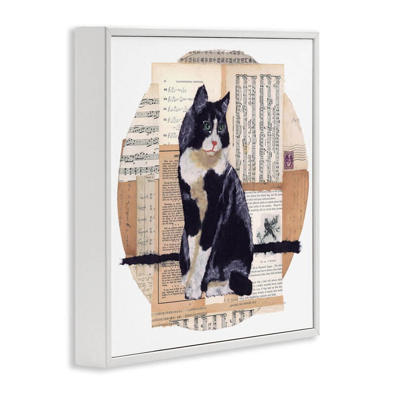 «Tuxedo Cat Collage Giclee Art» par Nancy Overton, Giclée encadrée blanc bord de mer, H 24 po x l 24 po
