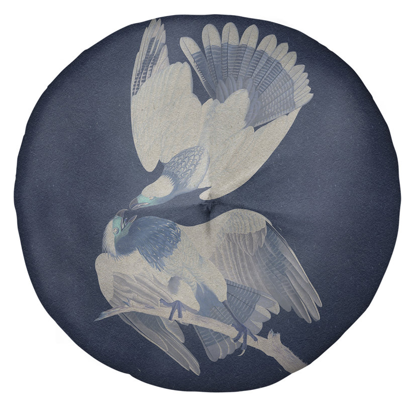Coussin de plancher john james audubon brasilian caracara eagle, 27,5 po x 55,5 po, Bleu marine/blanc