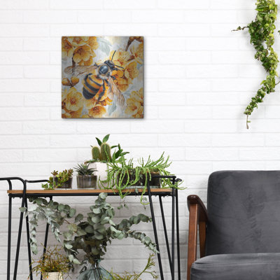 August Grove® 'Bee With Yellow Flowers' by Momart Metal Wall Art