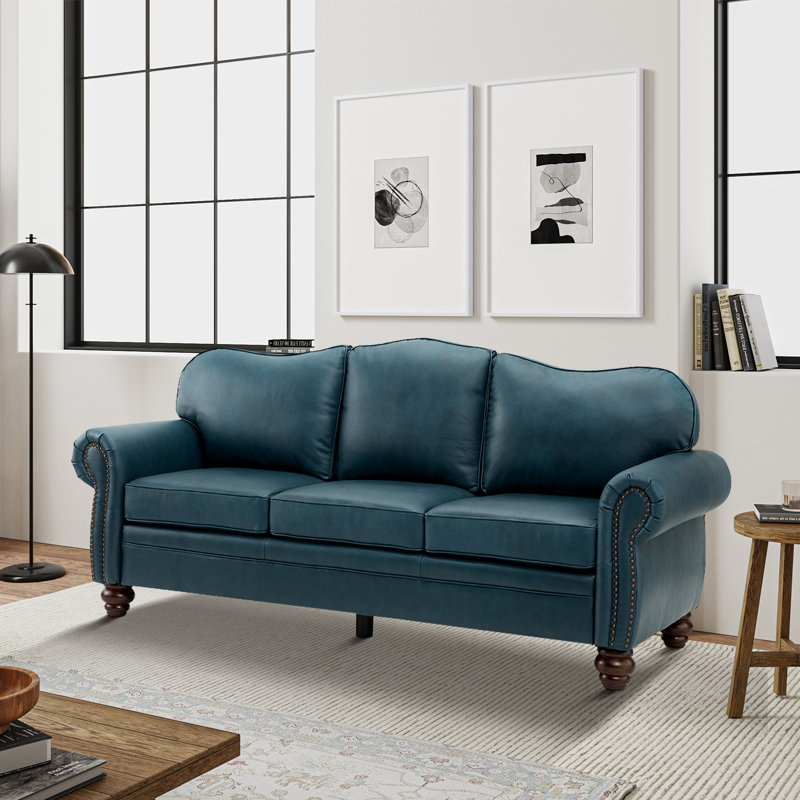 Canapé en cuir véritable de 81 po Damore, Turquoise