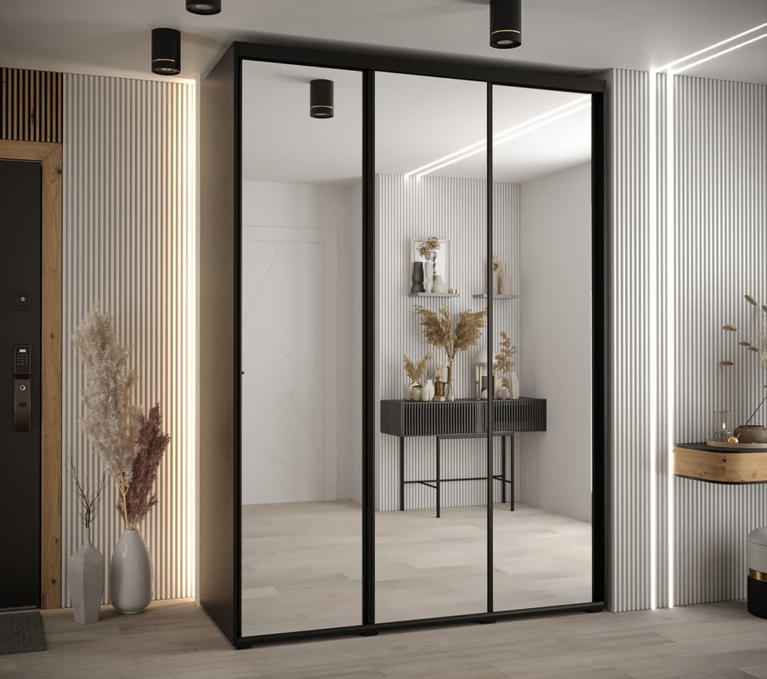 Camrynne II Sliding Mirrored Door Wardrobe 180cm – Rustic Elegance with Ample Storage