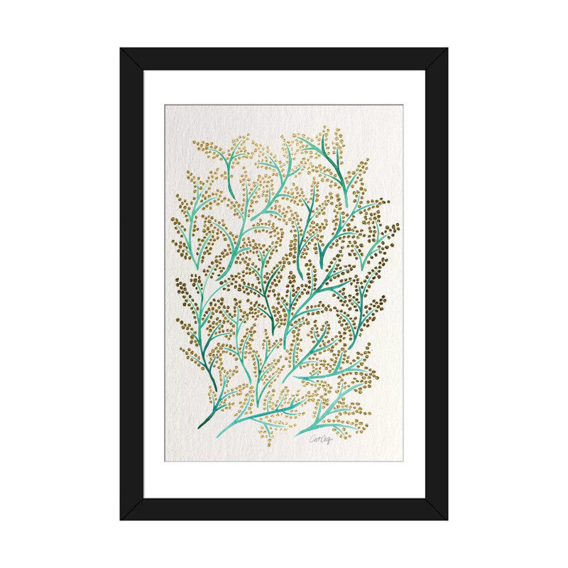 « green gold branches », impression sur toile tendue, H 24 po x l 16 po x P 1 po, Papier d'art encadré noir, Blanc