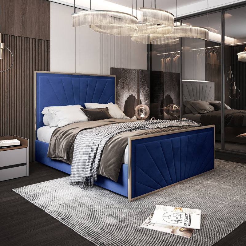 Anterrius Upholstered Bed, Double (4'6), Blue