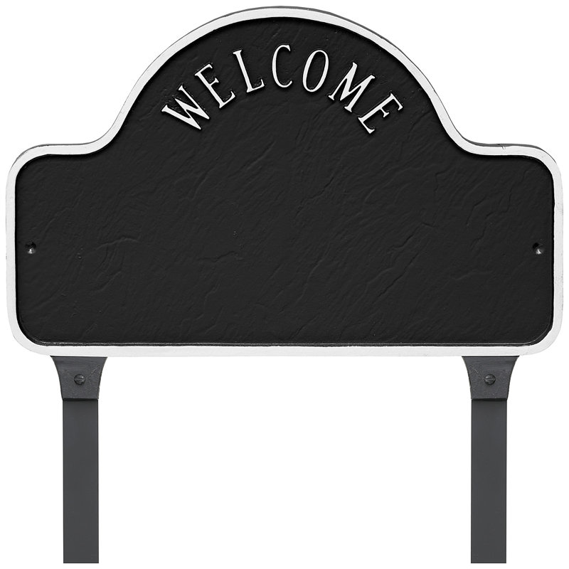 Enseigne d’adresse pour pelouse sur 3 lignes welcome, Noir / Blanc, Oui