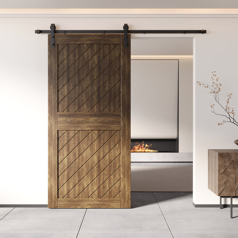 Porte de grange en bois de pin à finition inclinée et noyer foncé Homacer, 26 po x 84 po