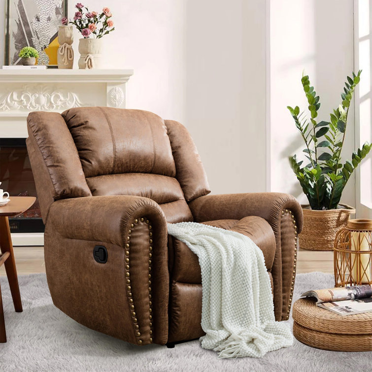 Chemika 40.5'' W Classic Super Soft And Oversize Top Faux Leather Manual Recliner With Rivets