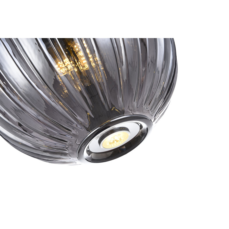 Luminaire suspendu 1 lumière en fer chromé avec abat-jour en verre fumé